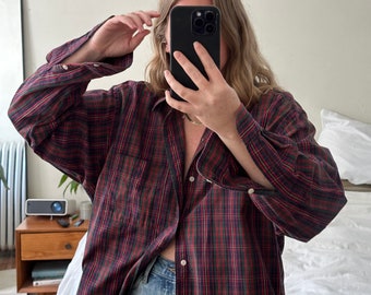 Ralph Lauren red plaid Button Down, oversized red plaid shirt, boyfriend shirt, Plaid button down