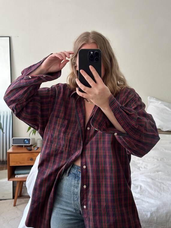 Ralph Lauren red plaid Button Down, oversized red 