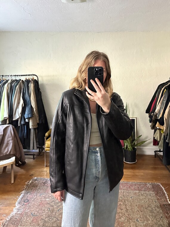 Vintage Black Leather jacket, leather blazer, 80s… - image 3