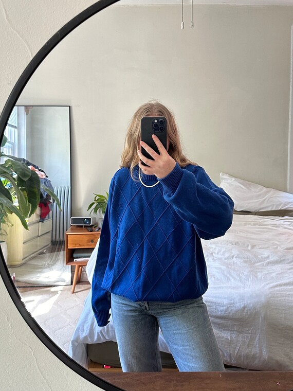 Vintage Bright Blue Windowpane Sweater Oversized Sweater Blue Patterned Sweater Vintage Clothing Blue Pullover Izod Etsy Ireland
