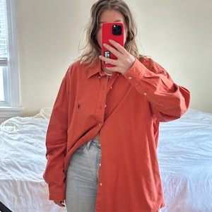 Ralph Lauren orange button down, Oversized shirt, oversized orange shirt, boyfriend shirt, orange Polo