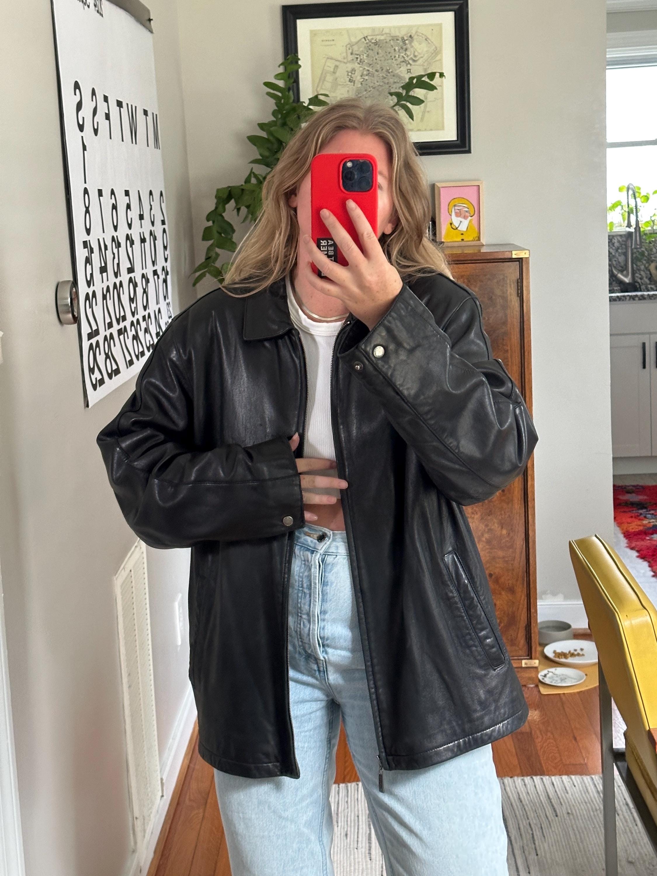 80s vintage leather jacket blackアメカジ　L Retro 90s Leather Jacket, 80s BRIMACO Jacket, Black Biker