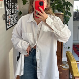 Vintage Tommy Hilfiger Oversized White Button-Down Shirt: 90s Cotton XL