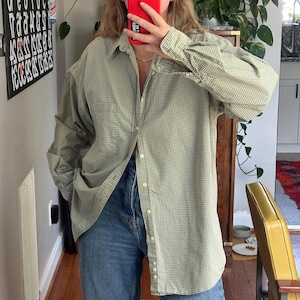 Vintage Sage Green Checkered Shirt: Eddie Bauer 90s Cotton Button