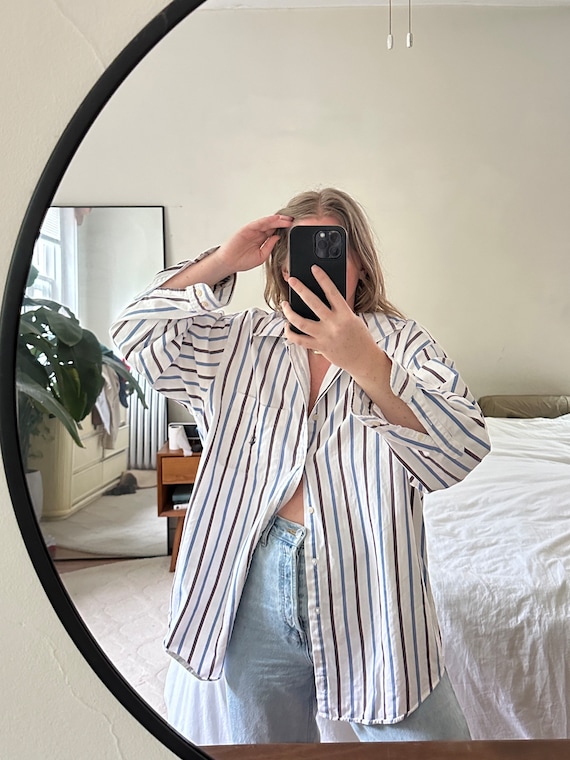 Vintage Oversized white striped Button Down, Overs