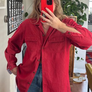 Vintage Liz Claiborne Red Cotton Button-Down Shirt: Oversized Fit