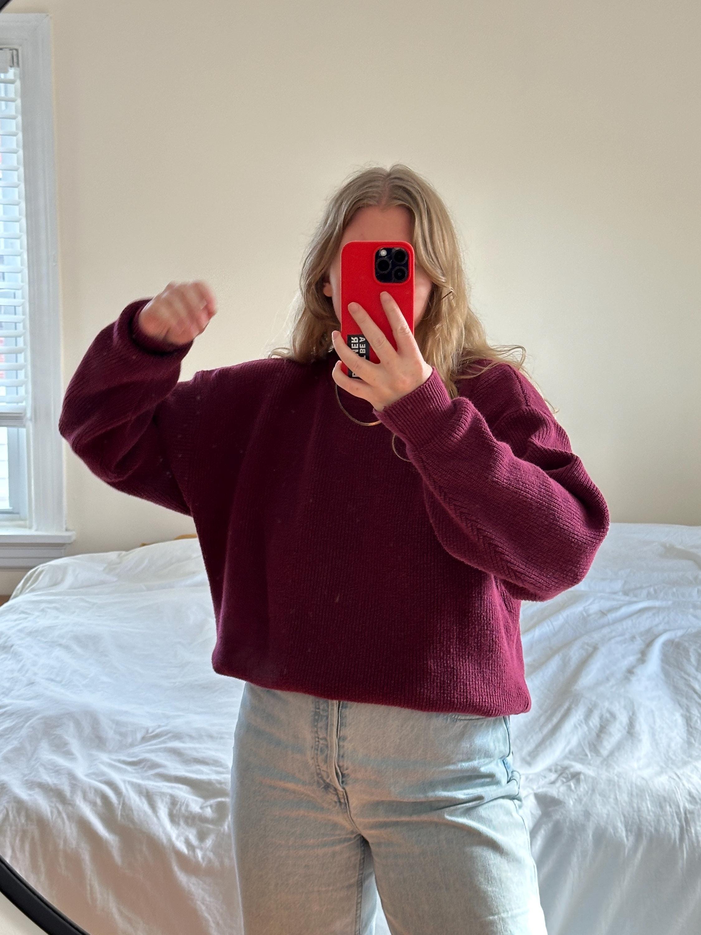 Vintage Lord Jeff Burgundy Cotton Sweater: Oversized Ribbed