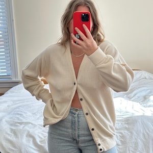 Vintage Cream Cardigan, cream ribbed sweater, 80s, 90s, vintage clothing, beige cardigan sweater