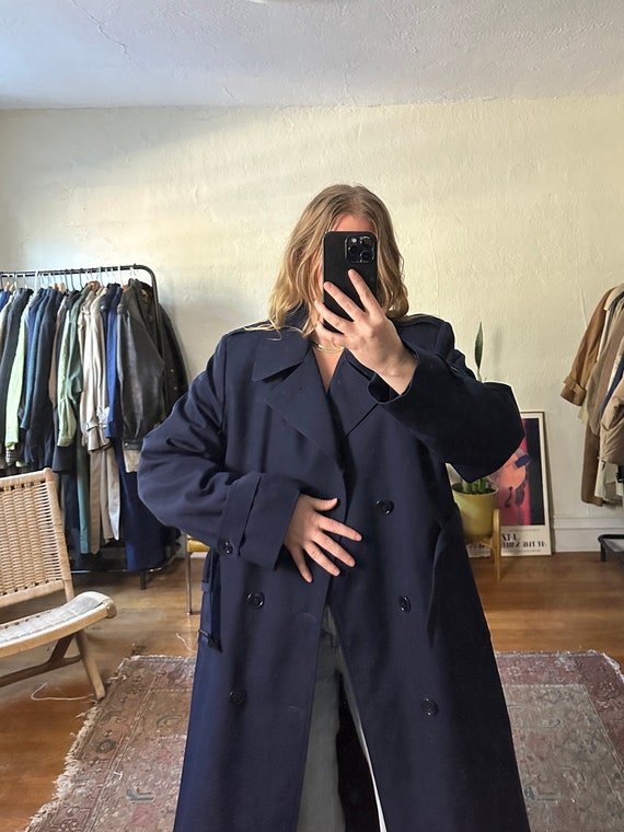 Vintage Navy Blue Trench Coat, Oversized trench, … - image 4