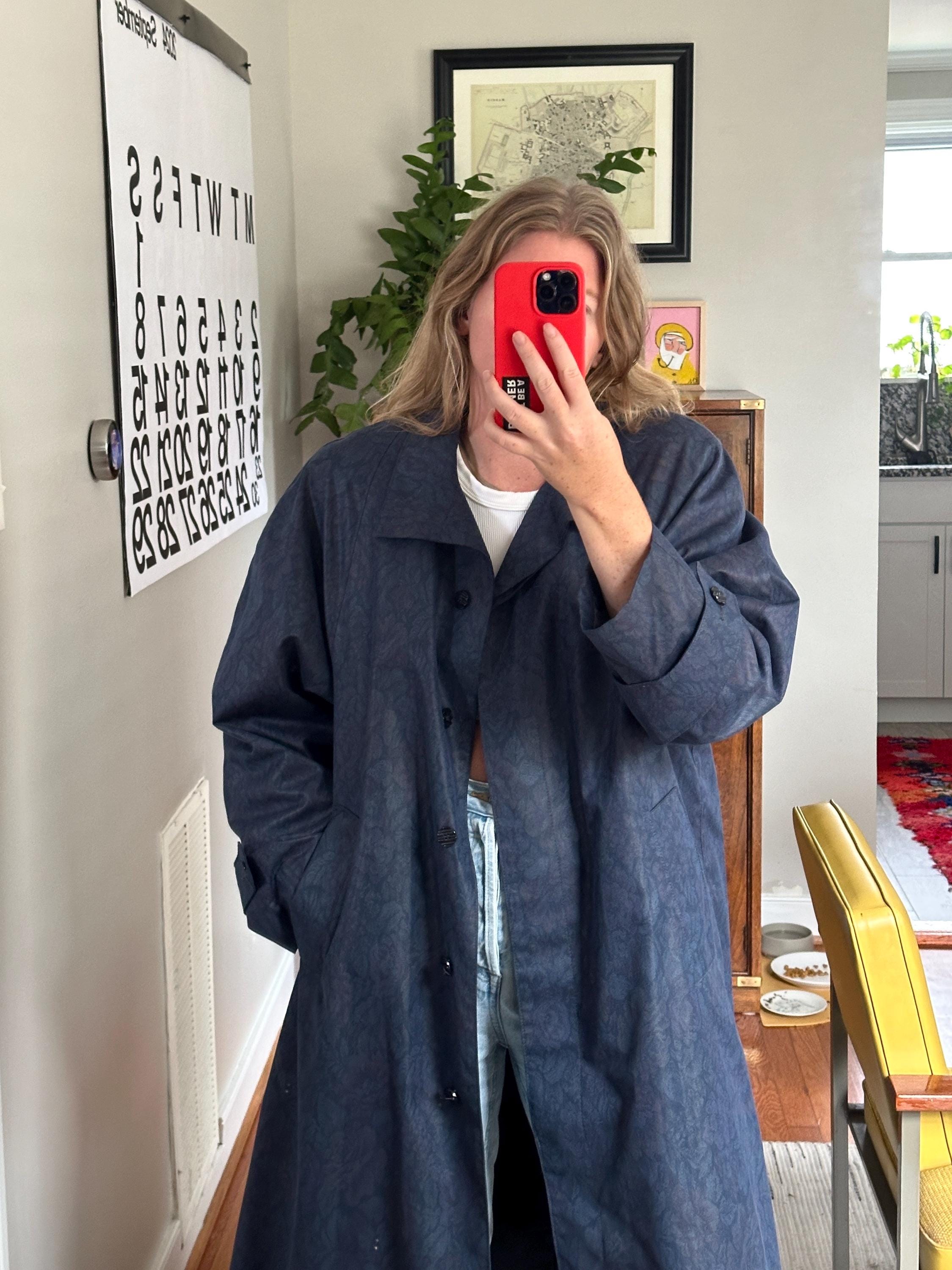 Vintage Navy Blue Floral Trench Coat: Oversized 80s Style - Etsy