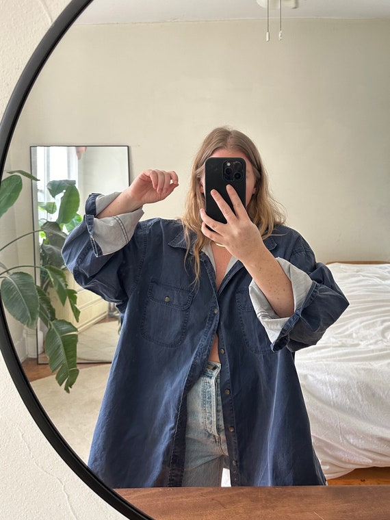 Vintage Navy Blue Button Down, oversized denim bu… - image 6