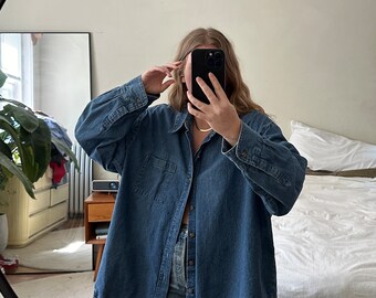 Vintage denim Button Down, oversized denim button down, denim boyfriend shirt, oversized denim shirt