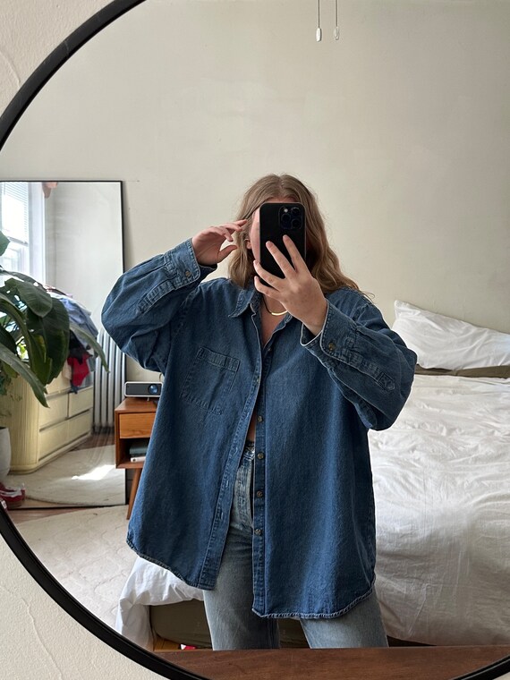 Vintage denim Button Down, oversized denim button 