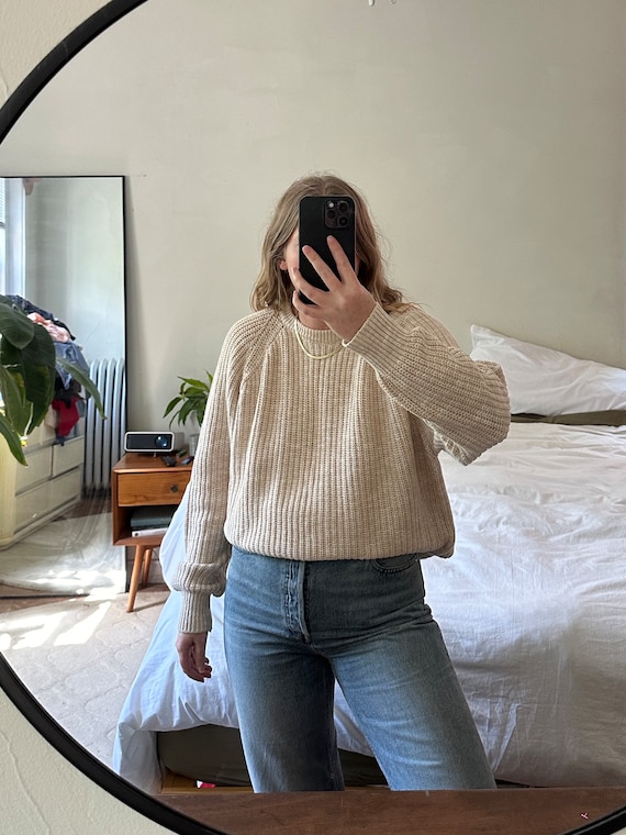 Vintage beige speckled raglan sweater, Oversized b