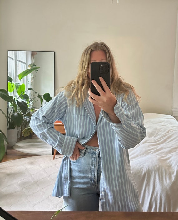 Oversized Button Down, light blue striped shirt, … - image 2