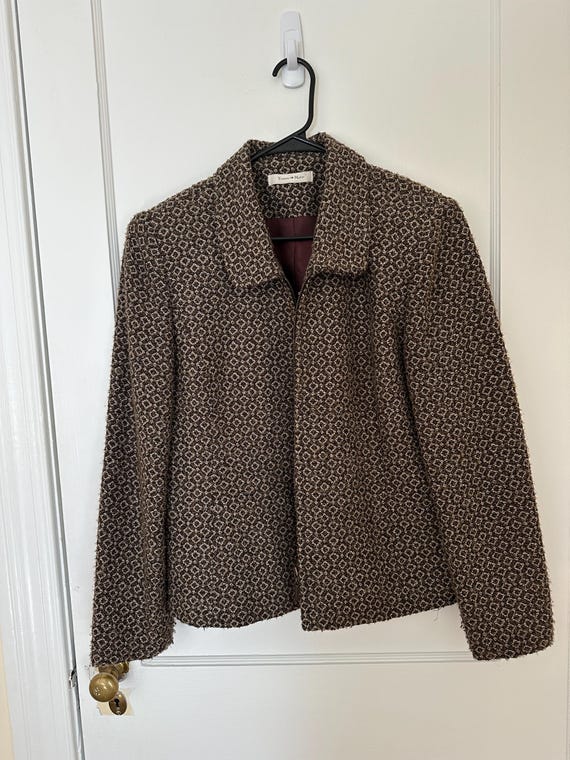 Vintage Cropped Tweed Jacket: Brown Woven Wool Bl… - image 8