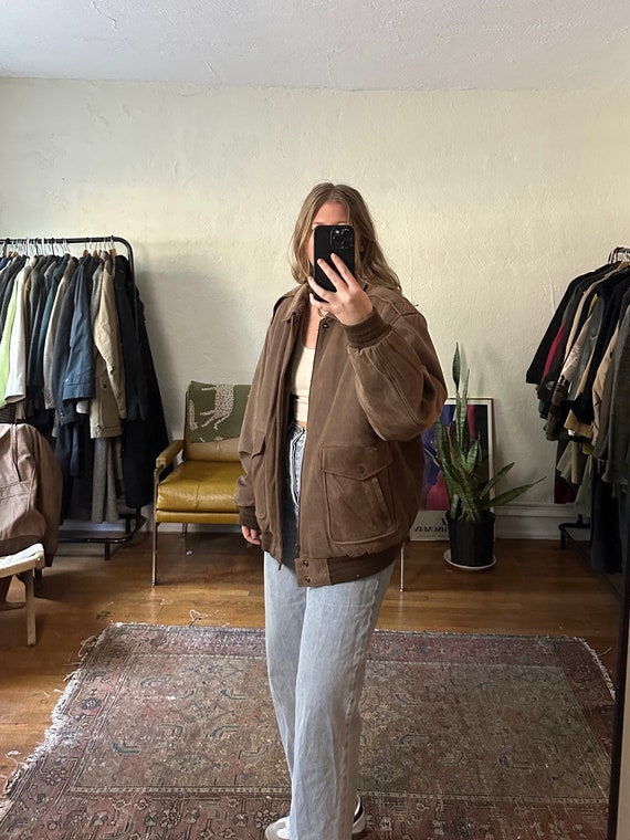 Vintage Brown Leather bomber jacket, oversized ja… - image 3