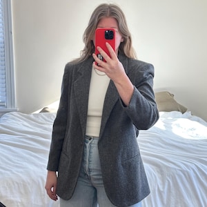 Vintage Gray Wool Blazer: Oversized Boyfriend Fit