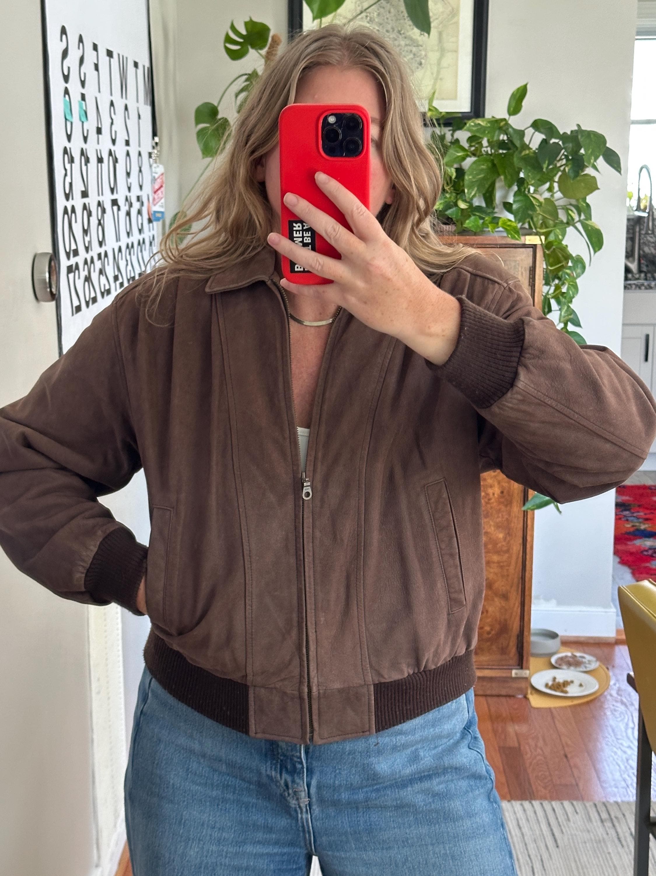 Vintage Brown Leather Bomber Jacket: 90s Oversized Fit, Preston