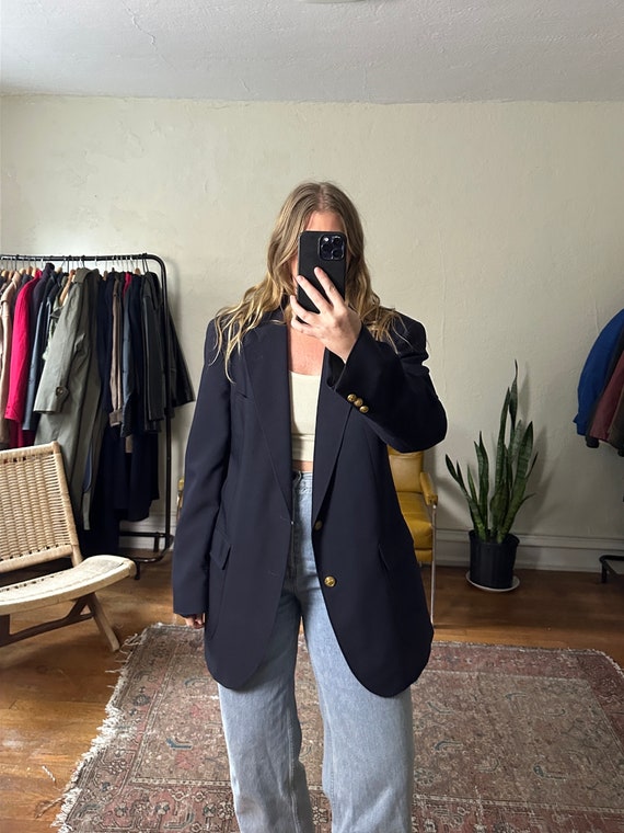 Vintage Navy Blazer, navy blue dad blazer, Oversiz