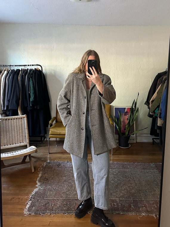Vintage Gray Mid-length Coat, gray 80s short coat,