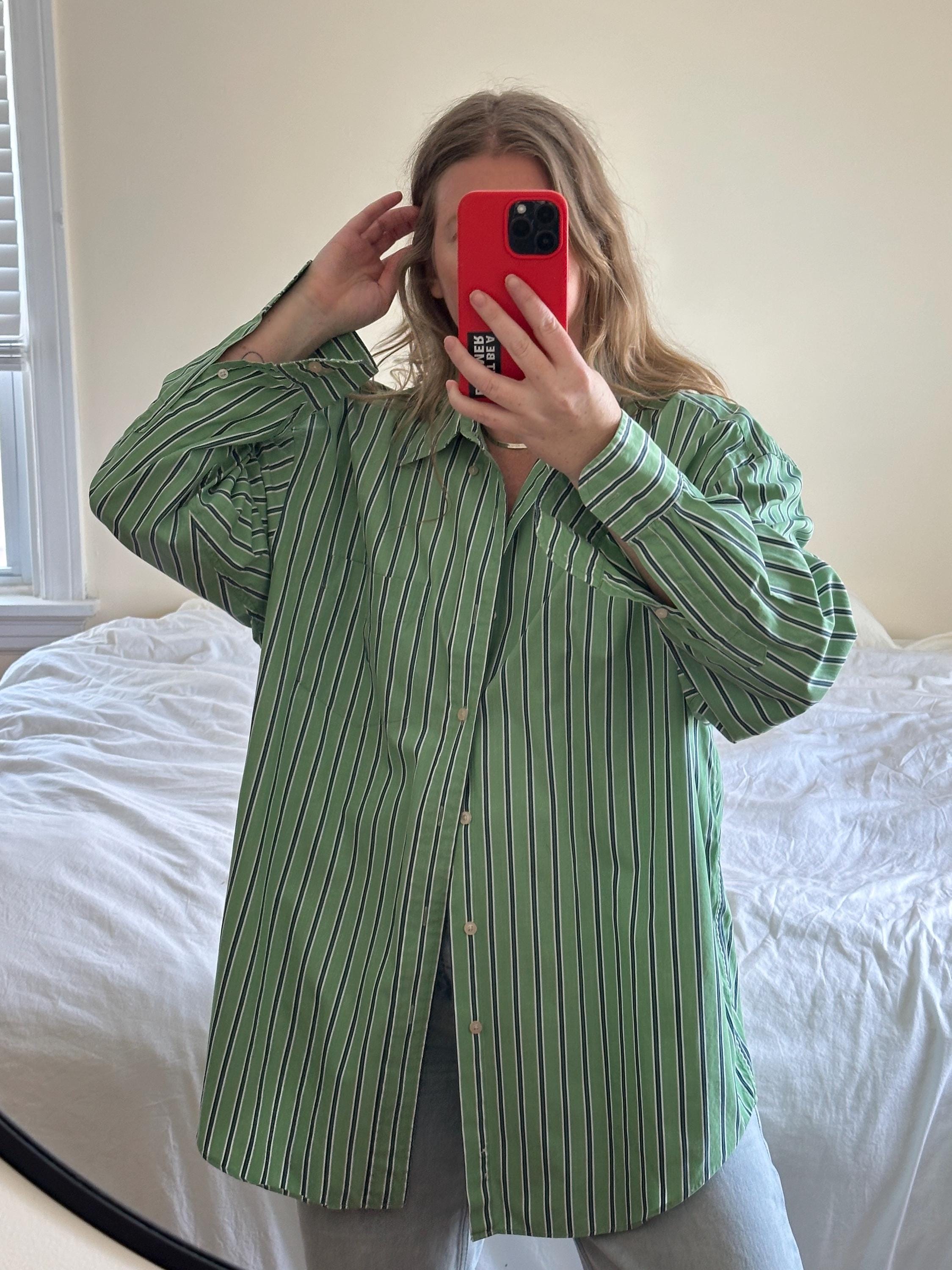 ★MAINBOOTH★Billy's Oversized Stripe Shirts(GREEN)★正規品 Oversized Green Striped Button Down, Oversized Striped Shirt
