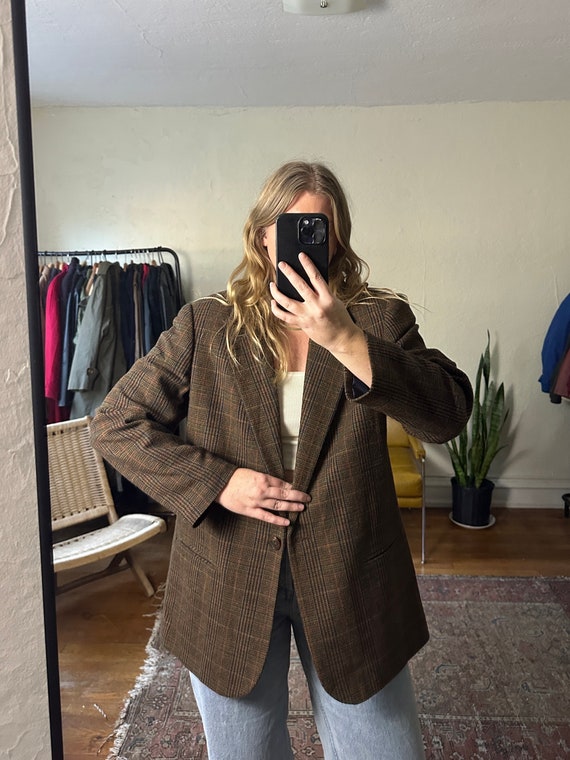 Vintage plaid wool Blazer, brown dad blazer, Over… - image 6