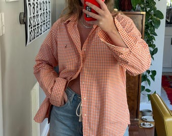 Vintage Orange checkered Ralph Lauren Button-Down Shirt: Oversized 90s Fit
