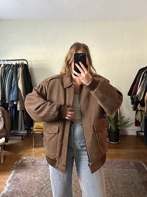 Vintage Brown Leather bomber jacket, oversized ja… - image 6