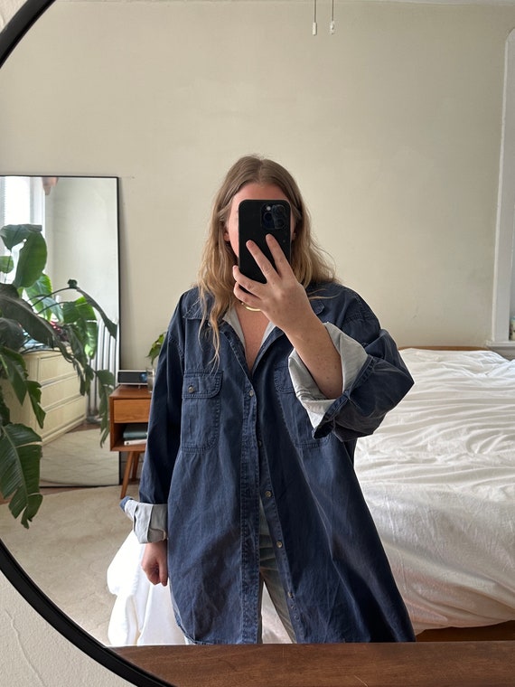 Vintage Navy Blue Button Down, oversized denim bu… - image 2