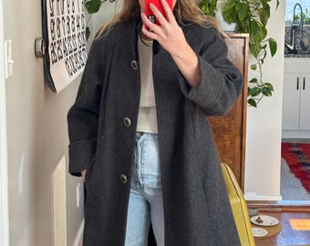 Vintage Charcoal Wool Swing Coat: 80s Velvet Collar - Etsy