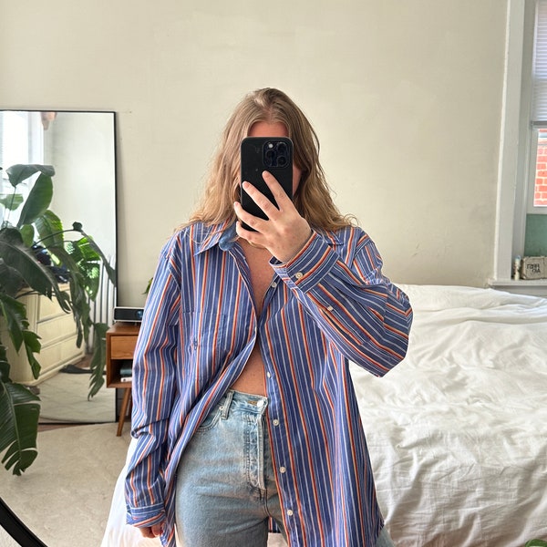 Chaps Ralph Lauren Oversized blue striped Button Down, Oversized striped shirt, oversized button down, striped boyfriend shirt