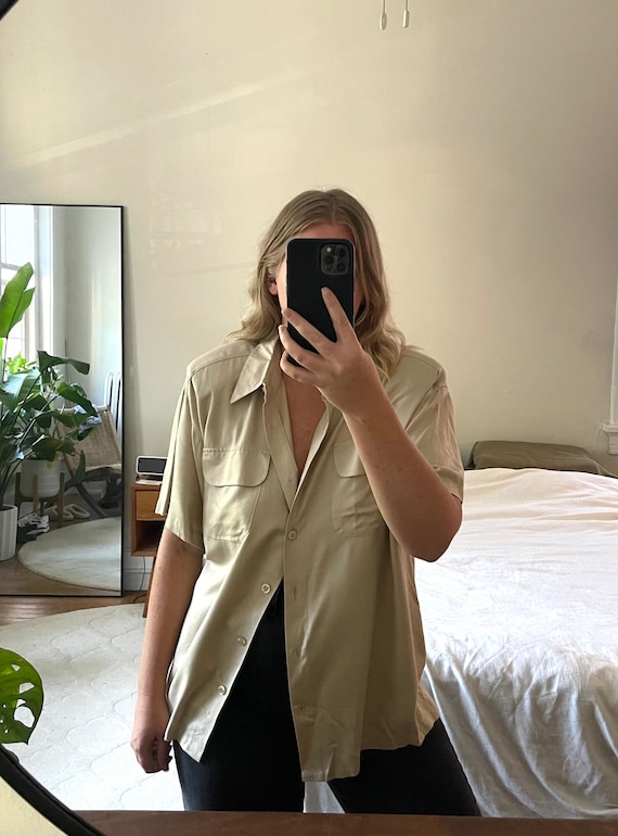 Vintage Button Down, tan shirt, Oversized shirt, o