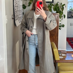 Vintage Light gray Trench Coat, stone trench, Oversized beige trench coat, full length trench, 80s trench