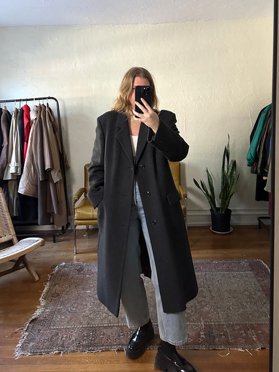 Vintage Wool Gray Coat, charcoal wool and cashmere