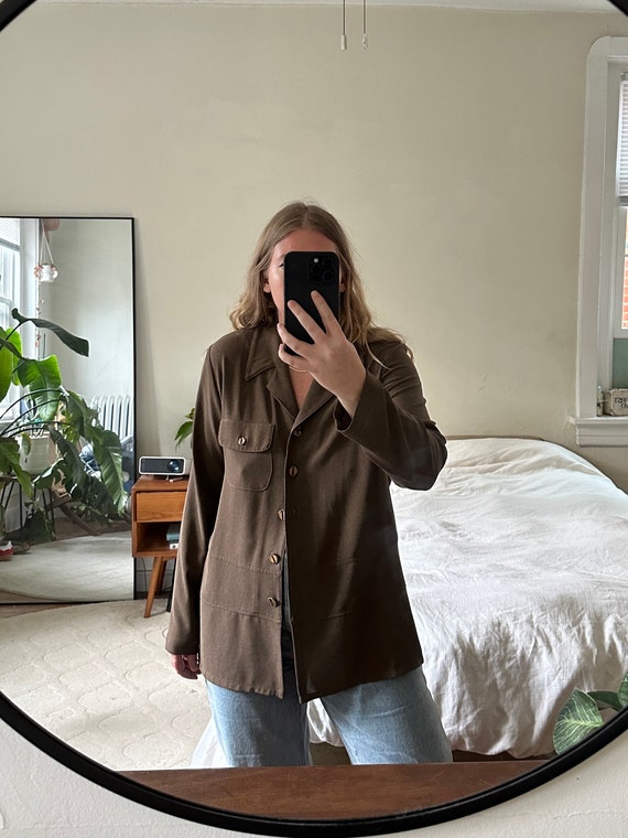 Vintage Brown Button Down Blouse, Brown shirt, bro