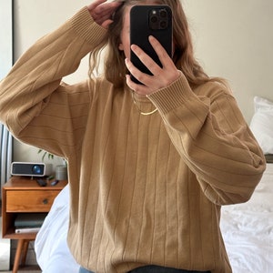 Vintage Izod Tan Striped Cotton Sweater - Oversized Fit