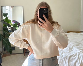 Vintage Cream Cotton Sweatshirt: Oversized USA Made Pullover