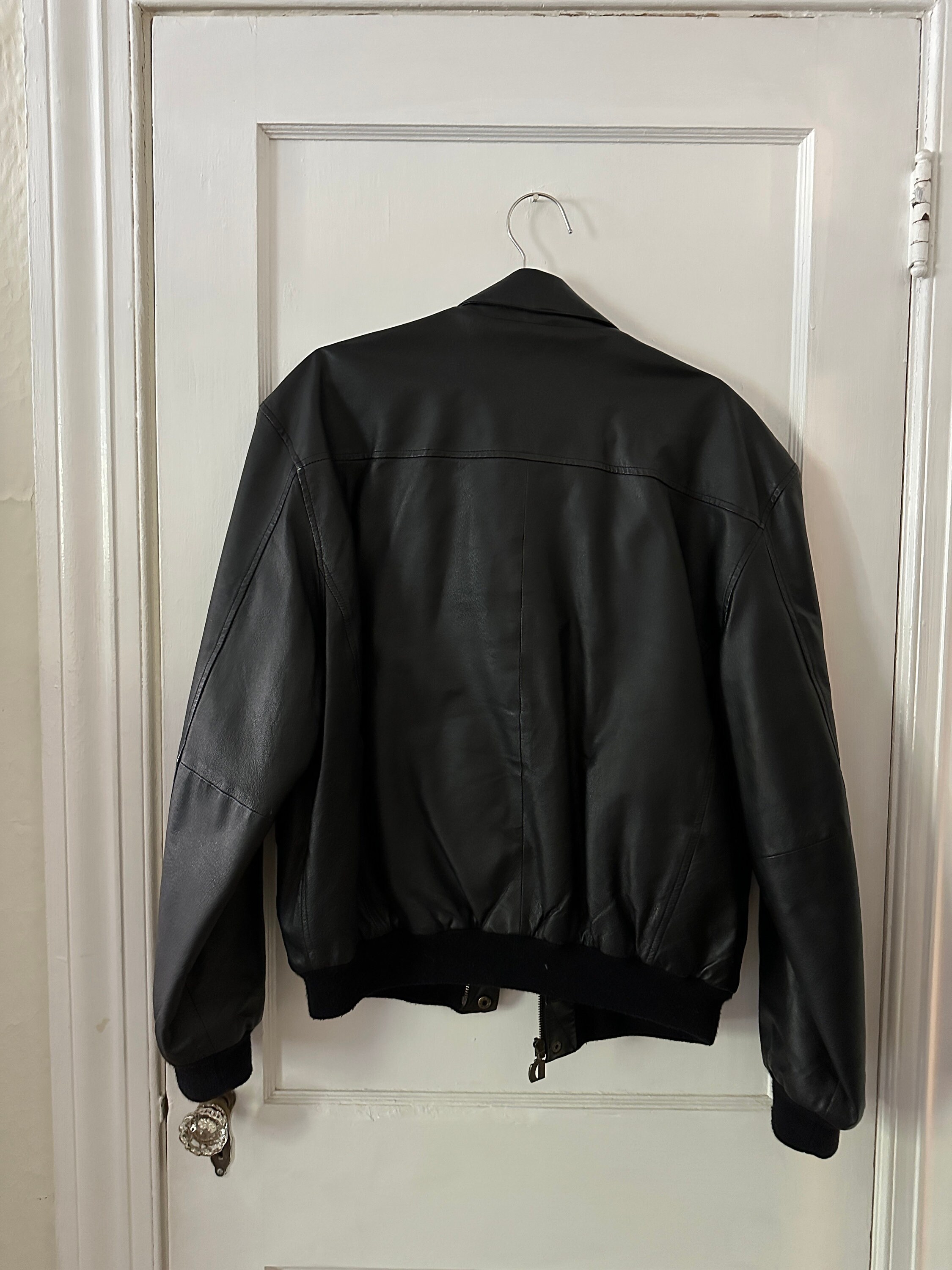 Vintage Black Leather Bomber Jacket, Oversized Bomber Jacket, 90s ...