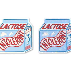 Lactose Intolerant Milk Carton Sticker, Water Resistant, Laminated Vinyl Decal, Glitter Option