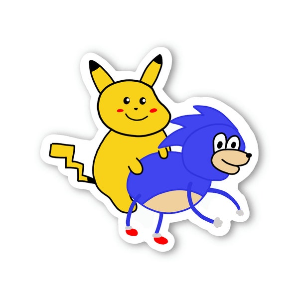 Pokemon Sticker, Pikachu and Sonic, Water Resistant, Laminated Vinyl Decal