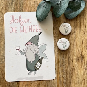 Holger, the Wine Fairy Postcard/ Magnet 25 mm