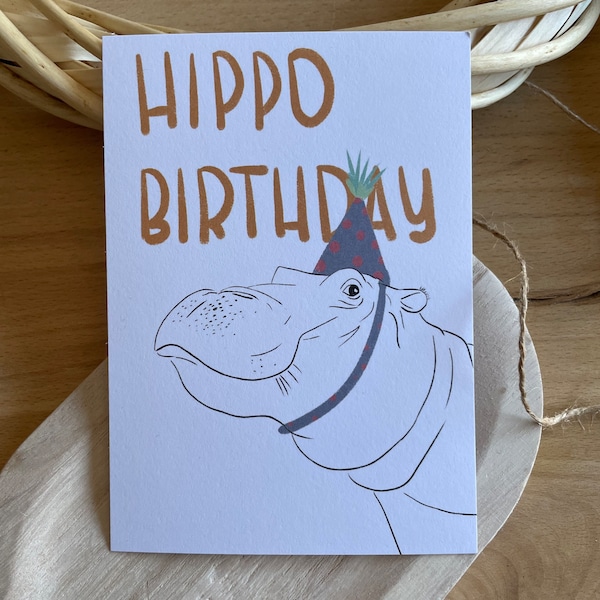 Hippo Birthday / Geburtstagskarte mit Wortspiel / witzige Geburtstagskarte