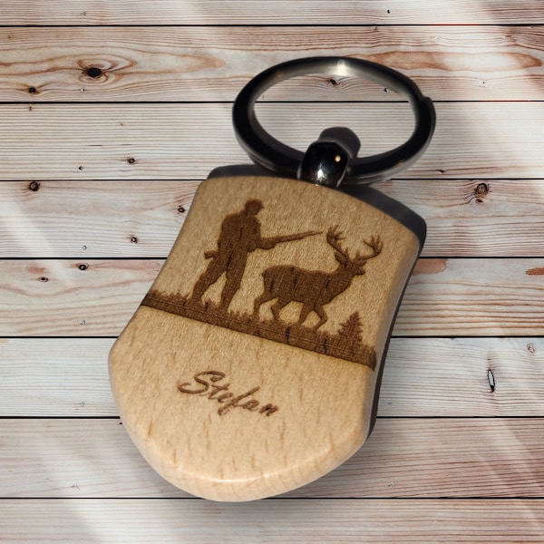 Schlüsselanhänger Jagd Jäger personalisiert - hochwertiges Geschenk aus Holz zum Geburtstag Weihnachten Jahrestag Hochzeit