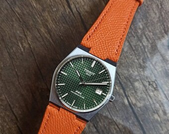 Handmade Leather Strap for Tissot Prx 40mm Orange and Green From