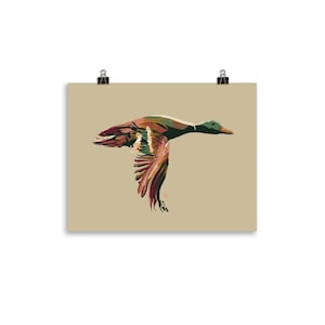 Mallard Duck Painting on Tan Background, Art for Modern Cabin Decor