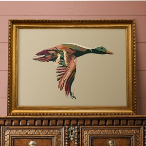 mallard duck flying art print in cabin