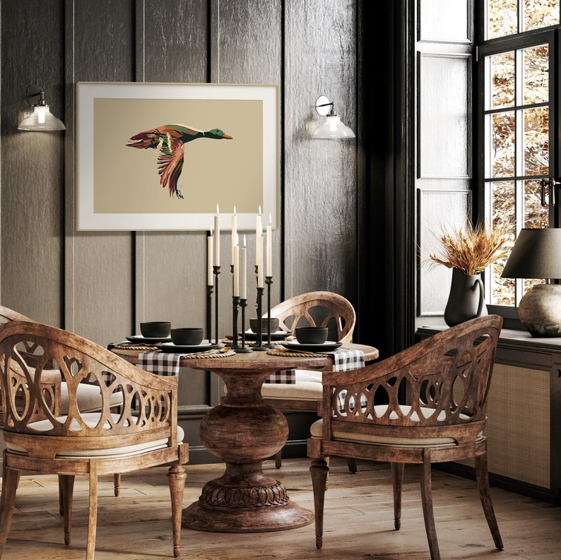 modern hunting art in kitchen