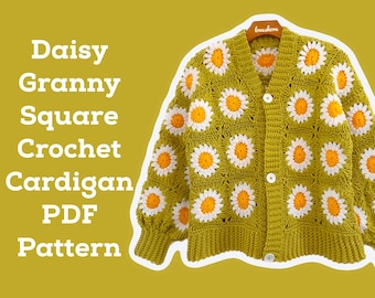 Daisy Flower Granny Square Crochet Cardigan PDF Pattern *DIGITAL DOWNLOAD*