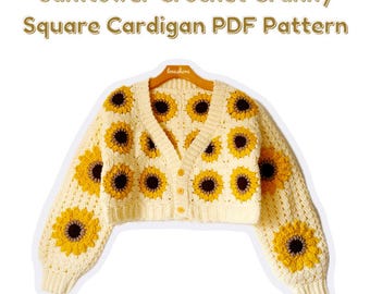 PRINTER-friendly Sunflower Granny Square Crochet Cardigan pdf Pattern *DIGITAL DOWNLOAD*